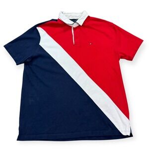 Tommy Hilfiger Polo Shirt Men's 2XL Colorblock Classic Fit Short Sleeve Rugby
